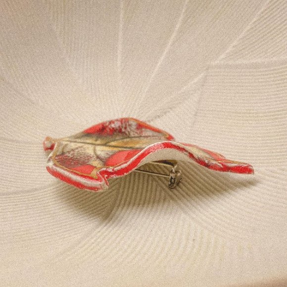 Vintage Handmade Ceramic Autumn Leaf Brooch Pin - Picture 2 of 8